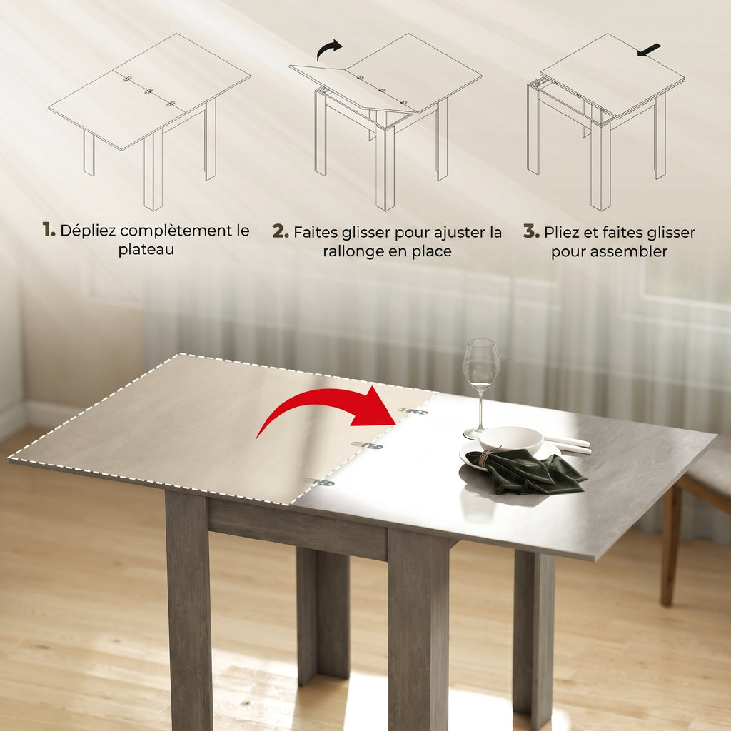 Table à manger extensible rectangle pour 4 à 6 personnes, table de cuisine 70-140 cm, patins en feutre, gris-4