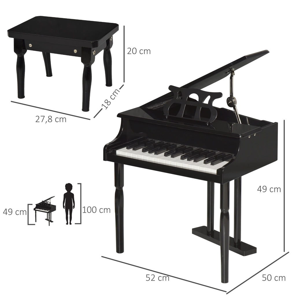 Piano à queue enfant en bois Piano enfant clavier de piano 30 touches - tabouret et pupitre inlus - Instrument de Musique - MDF noir-2
