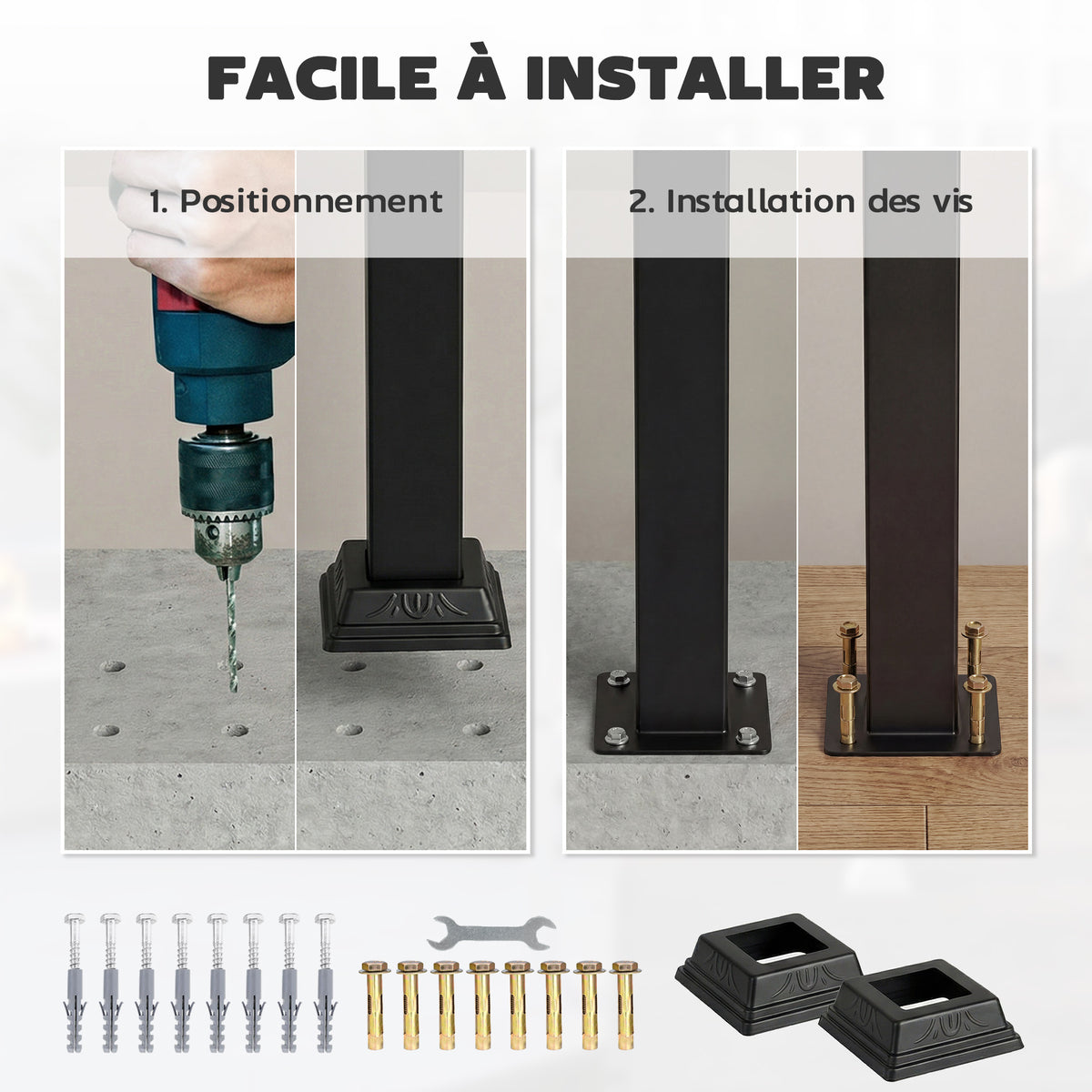 Rampe d'Escalier Extérieure pour 1 à 3 Marches, Main Courante Escalier en Métal avec Kit d'Installation, Noir-5