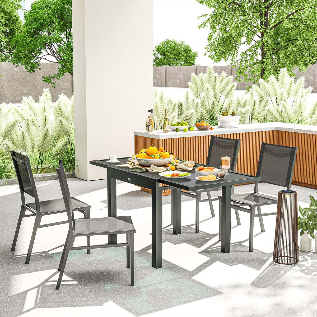 Table Extensible de Jardin Grande Taille dim. dépliées 160 x 80 x 75 cm Aluminium Gris foncé Plateau Verre trempé Noir-1