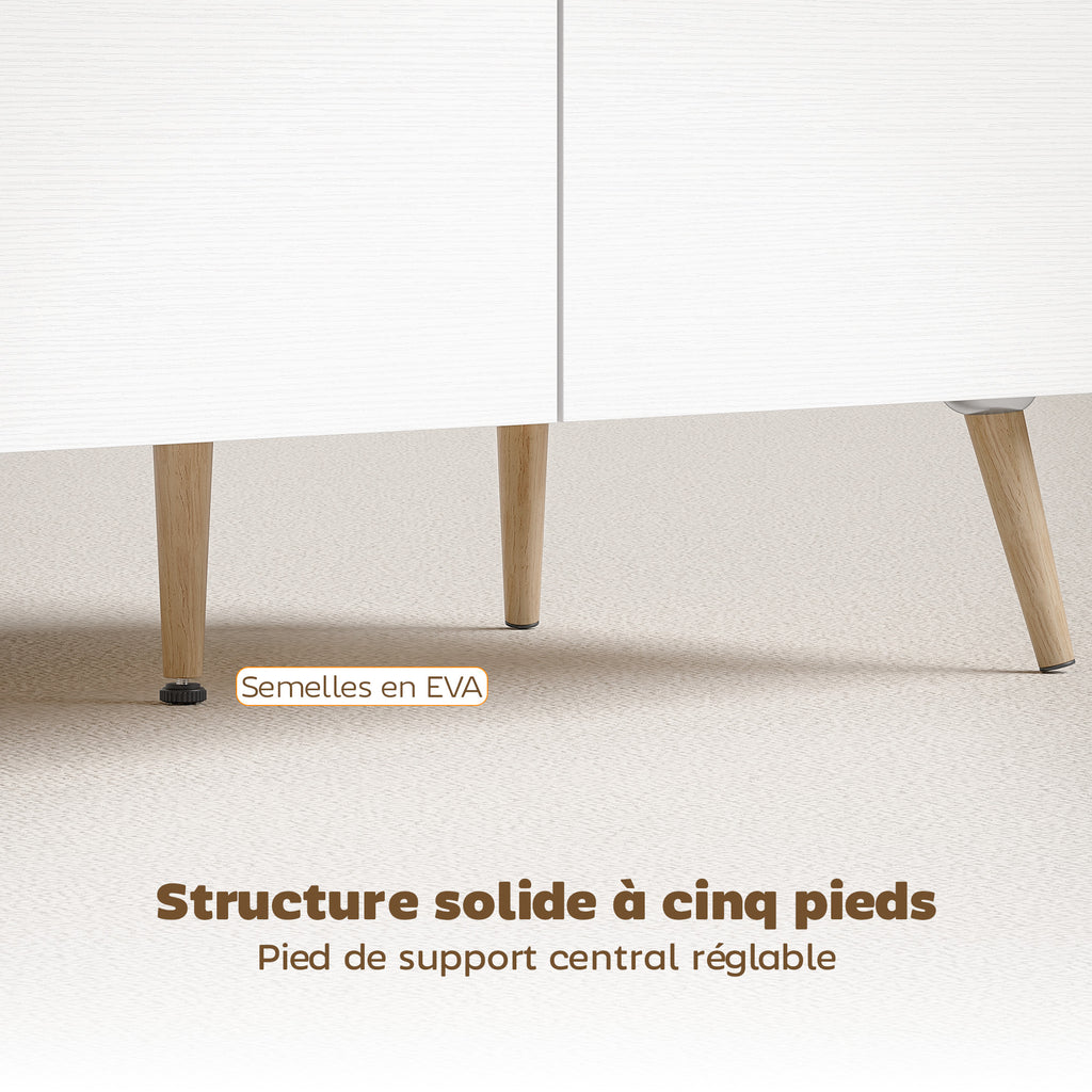 Table basse rectangulaire, table de salon moderne avec 2 tiroirs, 5 pieds en bois de pin, 100x50x46cm, chêne et blanc-5