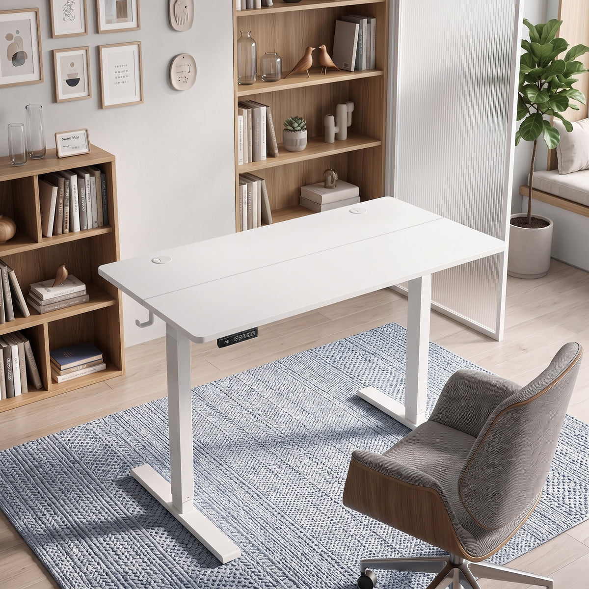 Bureau Assis Debout Électrique 120 x 60 cm, Mémoire 3 Hauteurs, Sécurité Enfant et Anti-Collision, pour Travail, Blanc-1