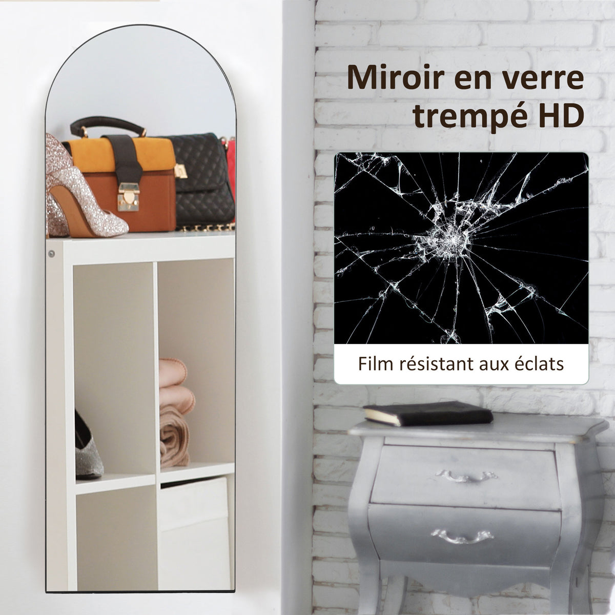 Miroir en pleine longueur 50 x 150 cm miroir sur pied grand miroir mural sans cadre  pour salon, noir-4
