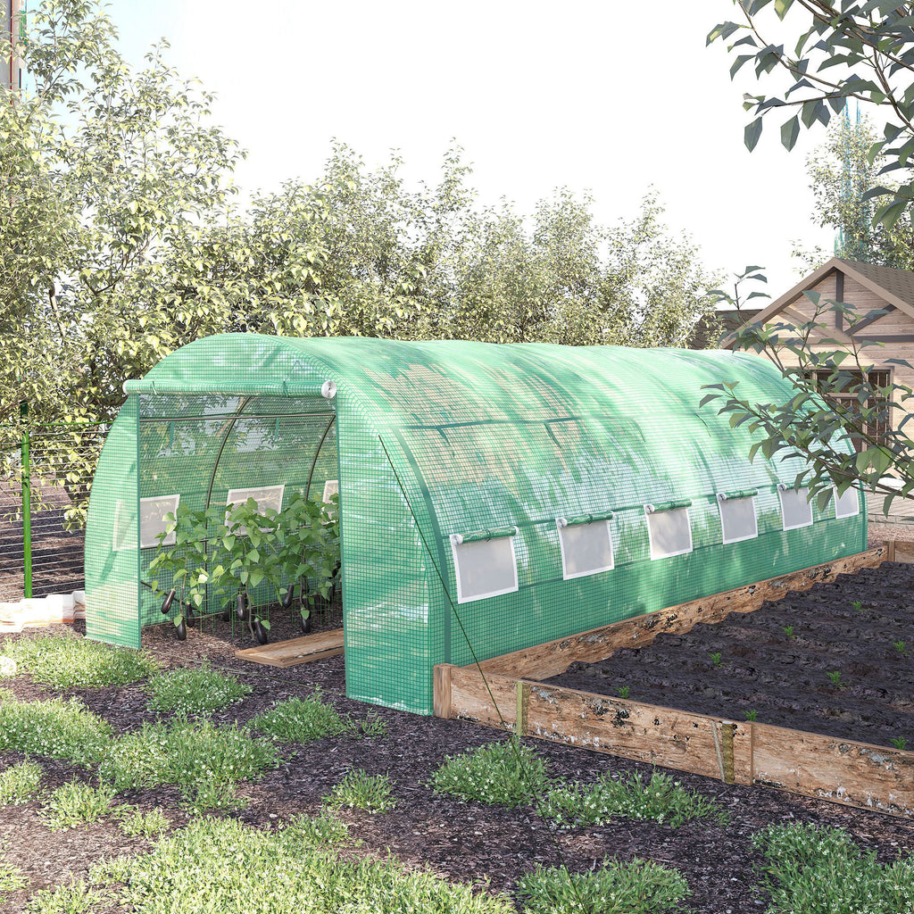 Serre de jardin serre tunnel 18 m² avec porte, parois latérales enroulables 12 fenêtres acier PE  4 x 3 x 2 m vert-9