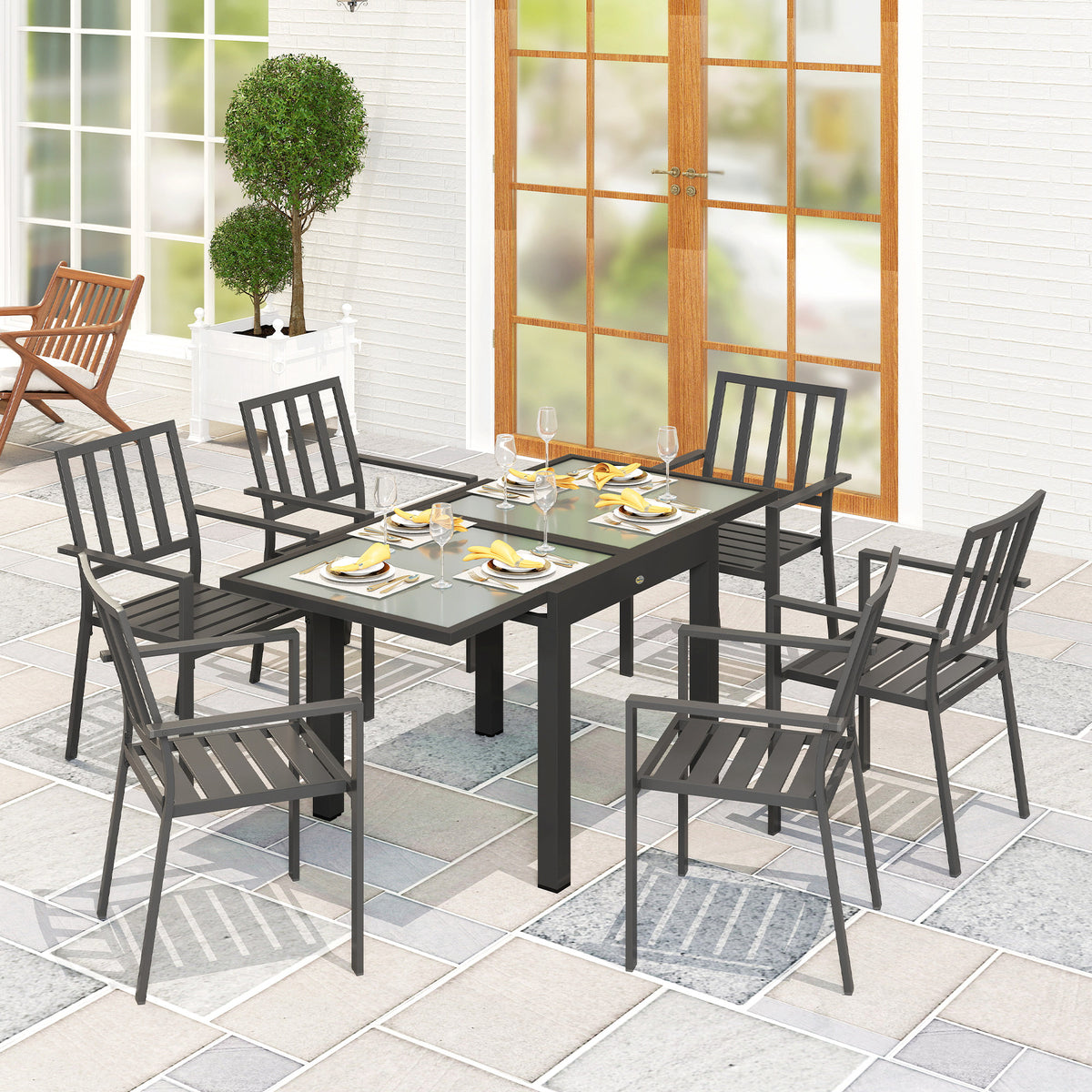 Table Extensible de Jardin Grande Taille dim. dépliées 160 x 80 x 75 cm Aluminium Plateau Verre trempé transparent-1