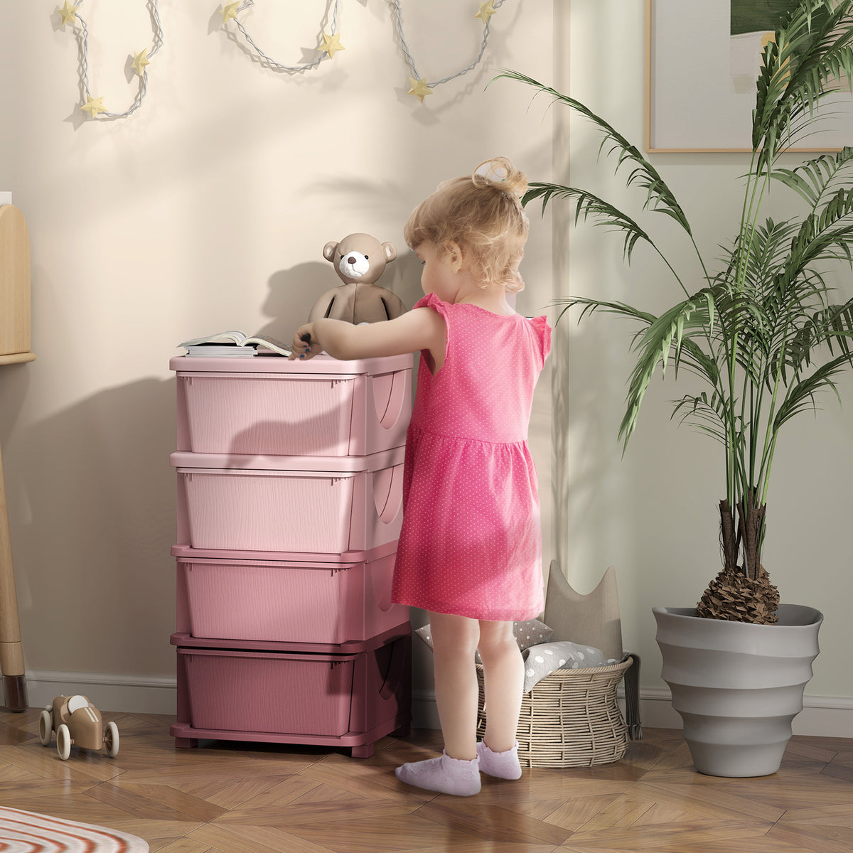 Organisateur de jouets pour enfants avec 4 tiroirs à 4 niveaux, boîtes de rangement en plastique, 37 x 37 x 76 cm, rose-1