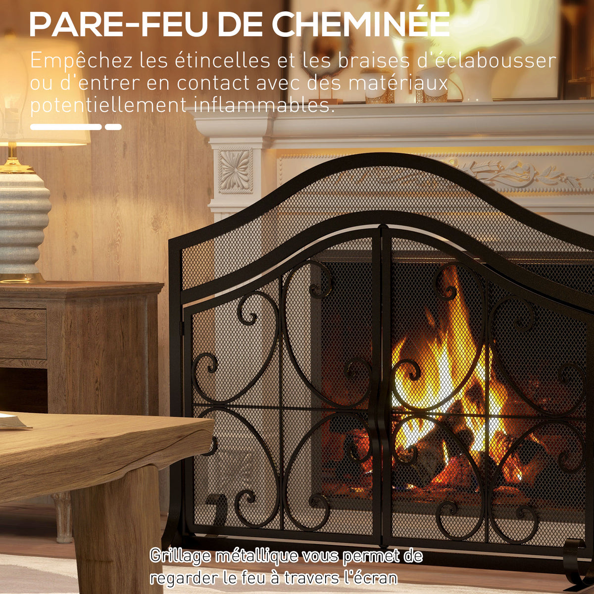 Grille de protection pour cheminée panneau unique en maille d'acier 105 x 40 x 80,5 cm noir-3