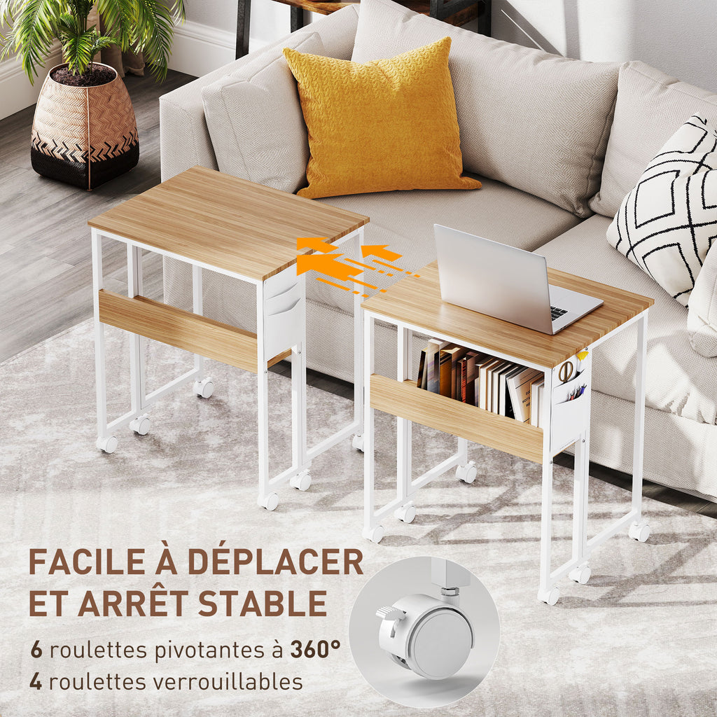 Bureau pliable sur roulettes 63 x 50 cm avec étagère et sac de rangement, bois naturel-5