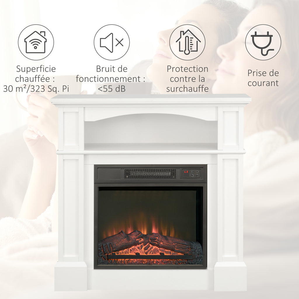 Cheminée électrique effet flammes LED luminosité réglable avec télécommande - 1800 W - 80,5 x 32,3 x 80,5 cm blanc-7