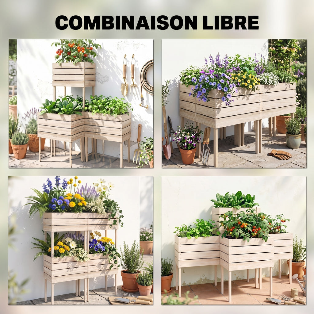 Jardinières sur Pieds carrés potagers - Lot de 4 jardinières sur Pied modulables - 50L x 30l x 60H cm-3