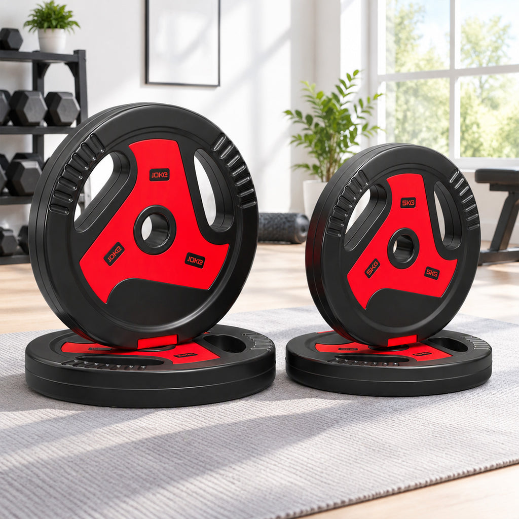 Disques de Poids 30 kg avec 3 Poignées, Disques d'Haltères 5/10 kg, Finition PP, Trous de Ø 25mm, Rouge-1