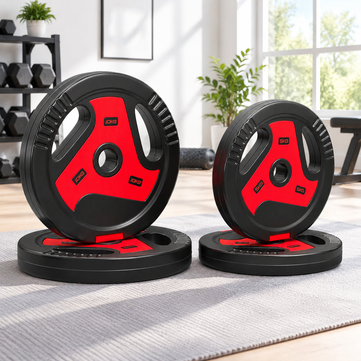 Disques de Poids 30 kg avec 3 Poignées, Disques d'Haltères 5/10 kg, Finition PP, Trous de Ø 25mm, Rouge-1