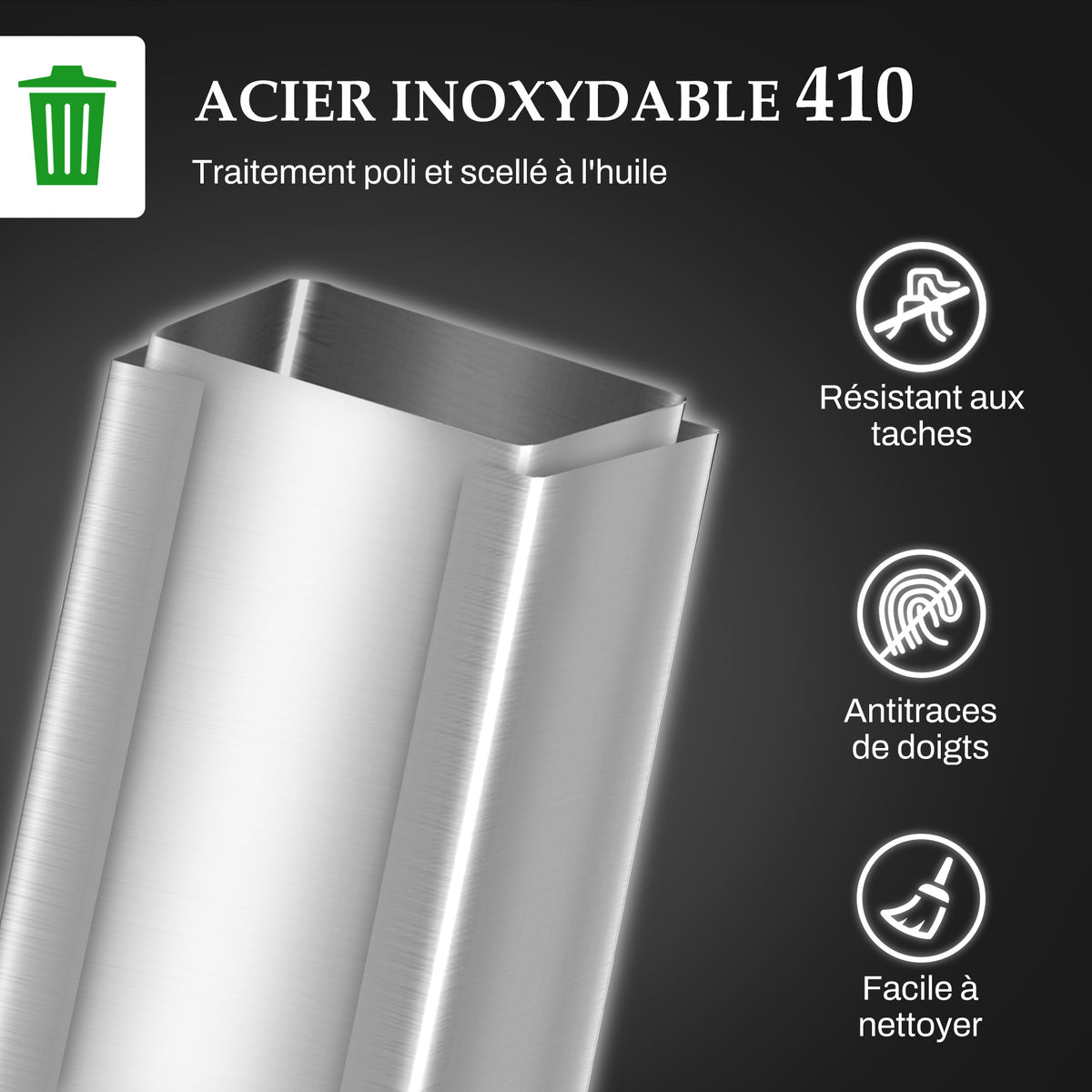 Poubelle de cuisine 20L, en acier inoxydable avec couvercle à fermeture douce, compacte avec seau intérieur amovible-4