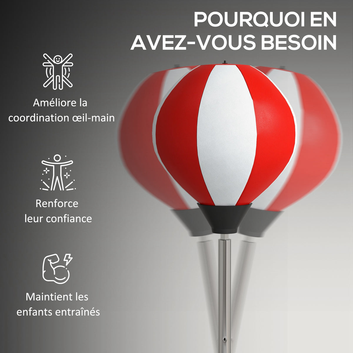 Sac de Frappe sur Pied Punching ball sur pied réglable en hauteur 126-144 cm avec gants, pompe et base de lestage-4