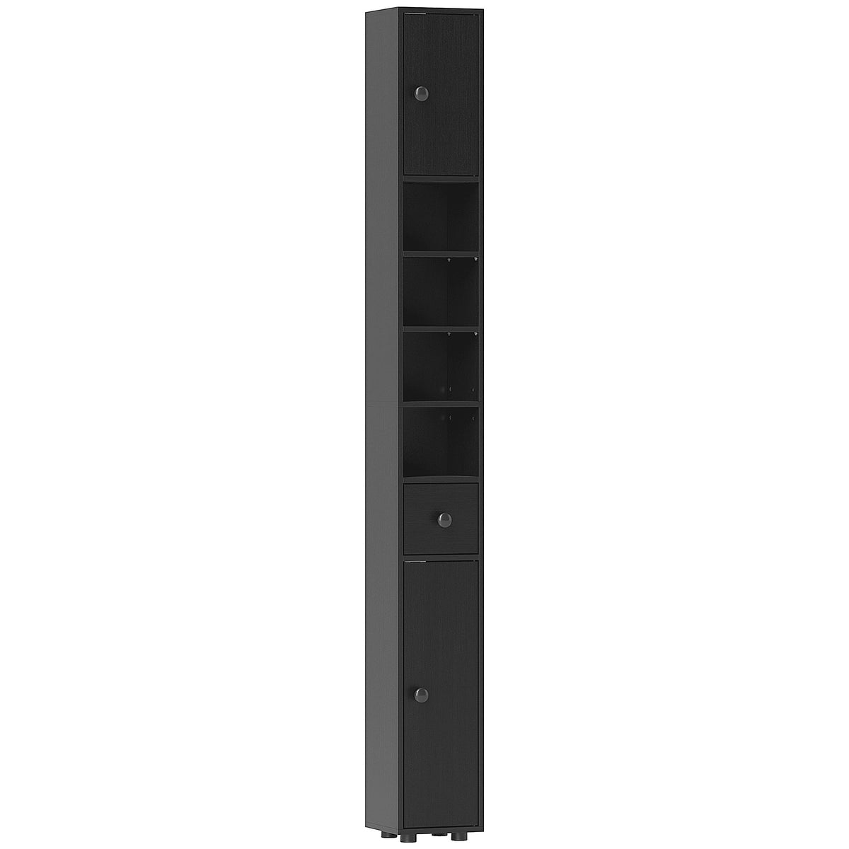 Colonne de rangement armoire haute pour salle de bain 1 tiroir 4 étagères réglables et 2 placards 20 x 20 x 180 cm noir-0