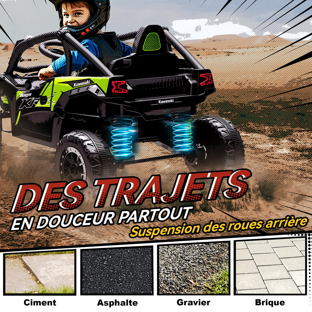 Voiture électrique enfant UTV KAWASAKI TERYX KRX 1000 12 V à 2 moteurs 25 W télécommande 2,4 Ghz 100 x 64 x 56 cm noir-6
