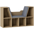 Bibliothèque Banc 2 en 1 Design Contemporain 6 casiers 3 Coussins fournis 102L x 30l x 61H cm Chêne Gris-0