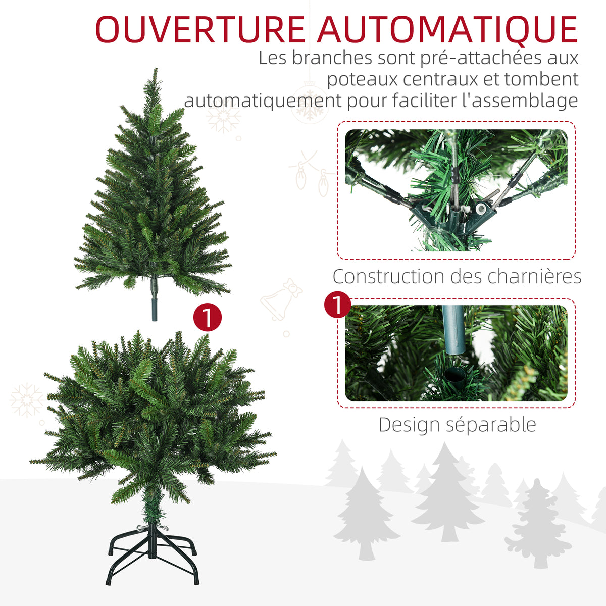 Sapin de Noël artificiel avec 310 branches support en acier socle pliable en acier hauteur 120 cm vert-6