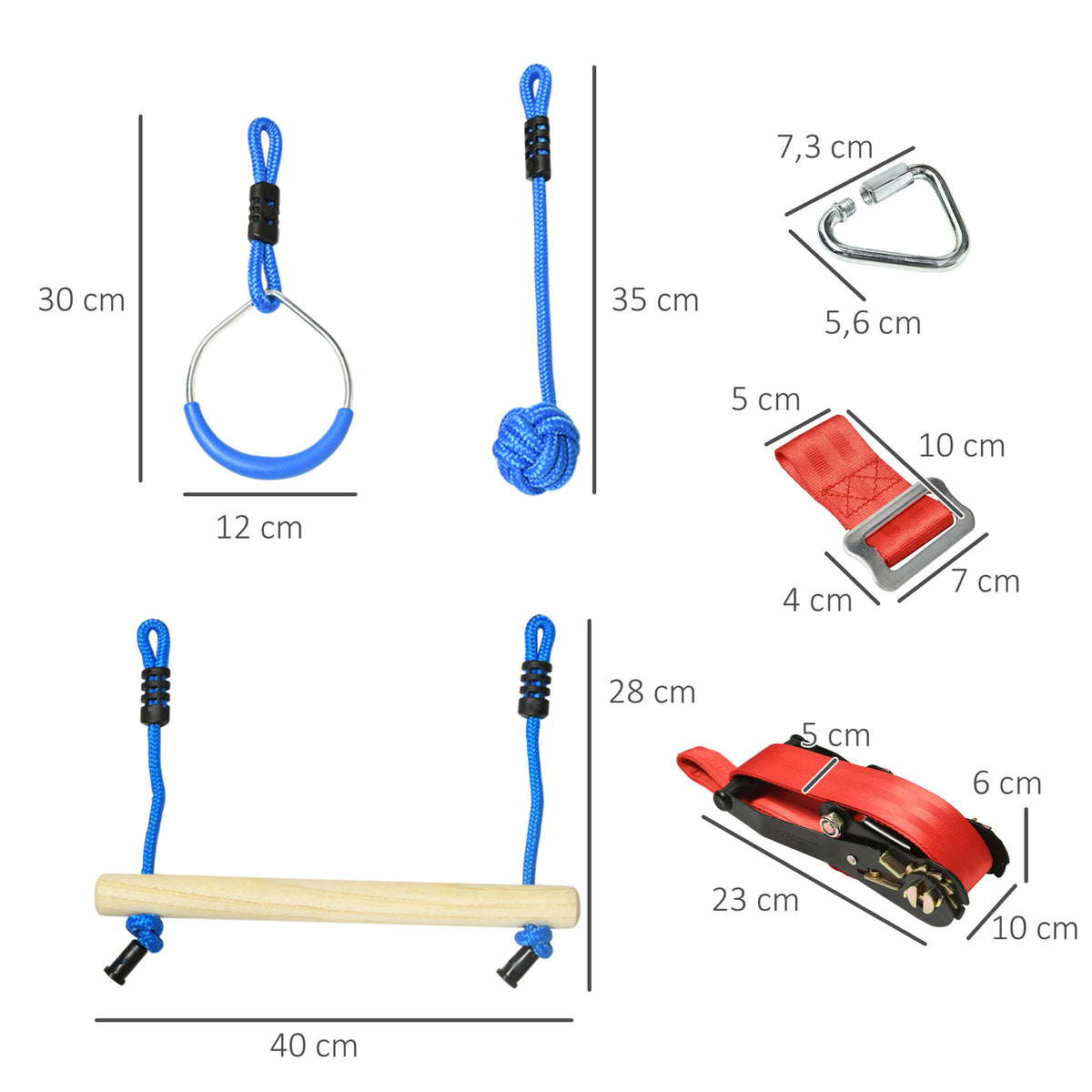 Parcours d'obstacles ninja pour enfants 30 accessoires et sac de transport 10 m de slackline bleu noir rouge-2