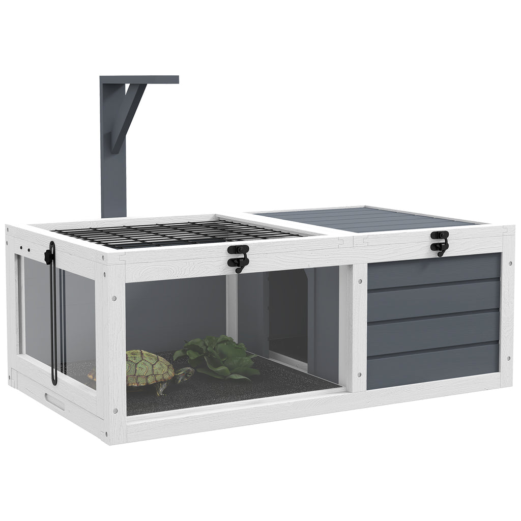 Maison enclos cage pour petit animal tortue avec 2 espaces support de lampe 81 x 48 x 31,5 cm gris-0