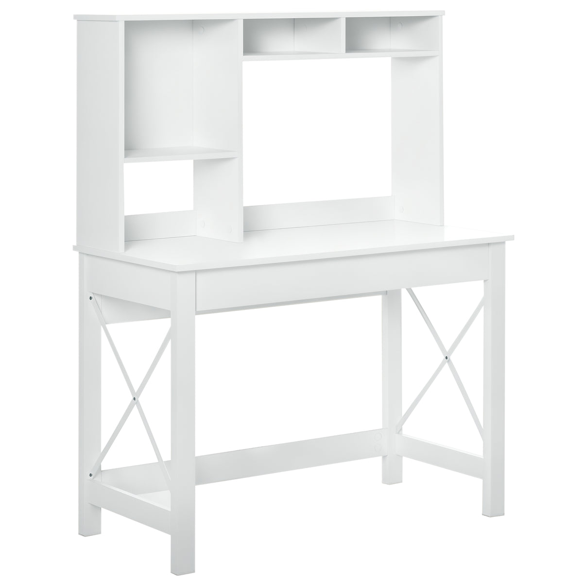 Bureau avec rangement bibliothèque en bois moderne avec étagères et grand plateau pour petits espaces maison chambre à coucher, 105 x 50 x 137,5 cm, blanc-0
