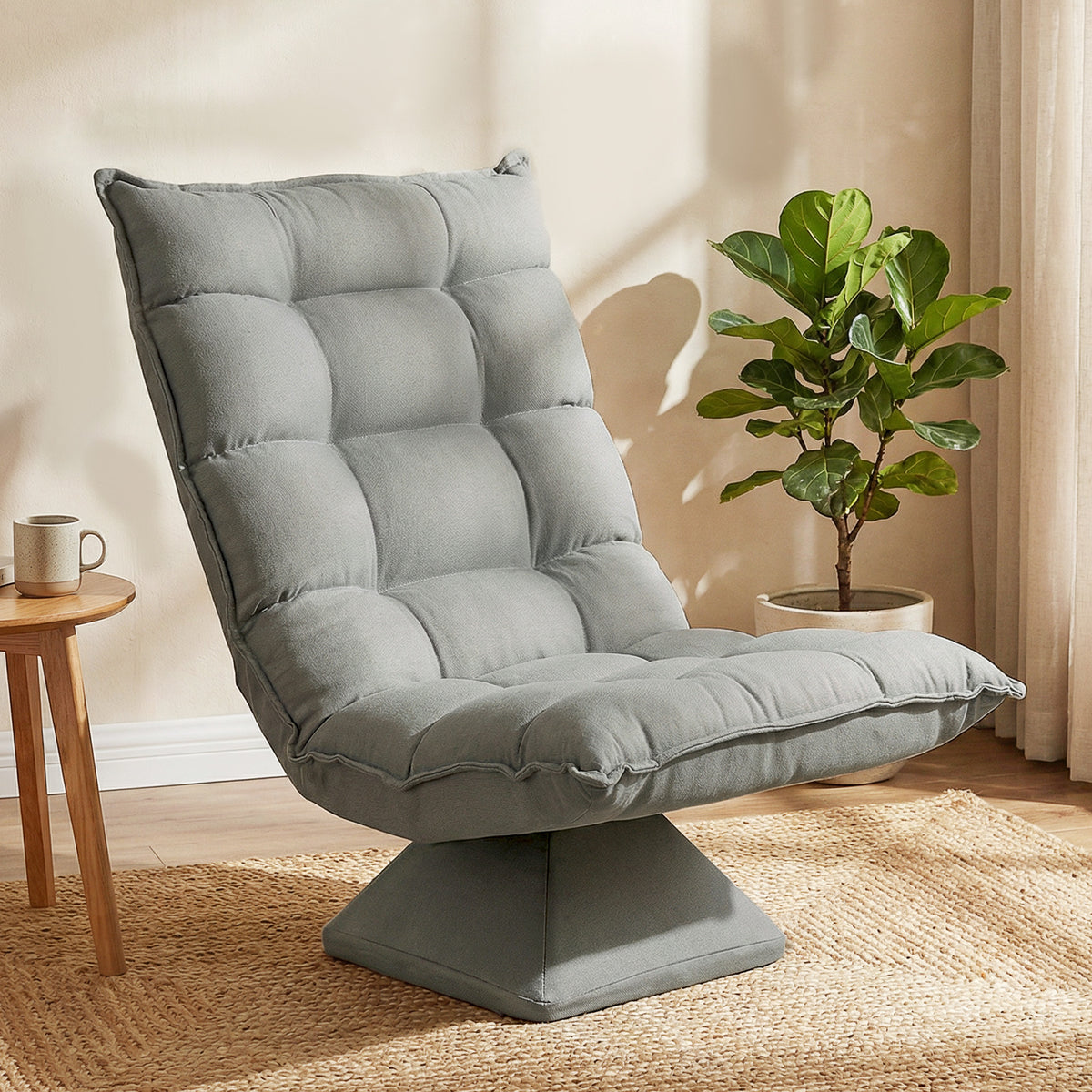 Fauteuil de sol paresseux fauteuil relax fauteuil salon design capitonné inclinaison dossier réglable pivotant 360°-1
