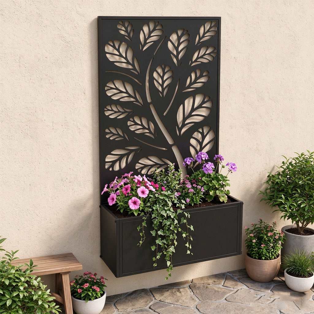 Jardinière avec brise-vue paravent treillis pour Plante Grimpante, bac à Fleurs - dim. 61L x 23l x 113H cm-6