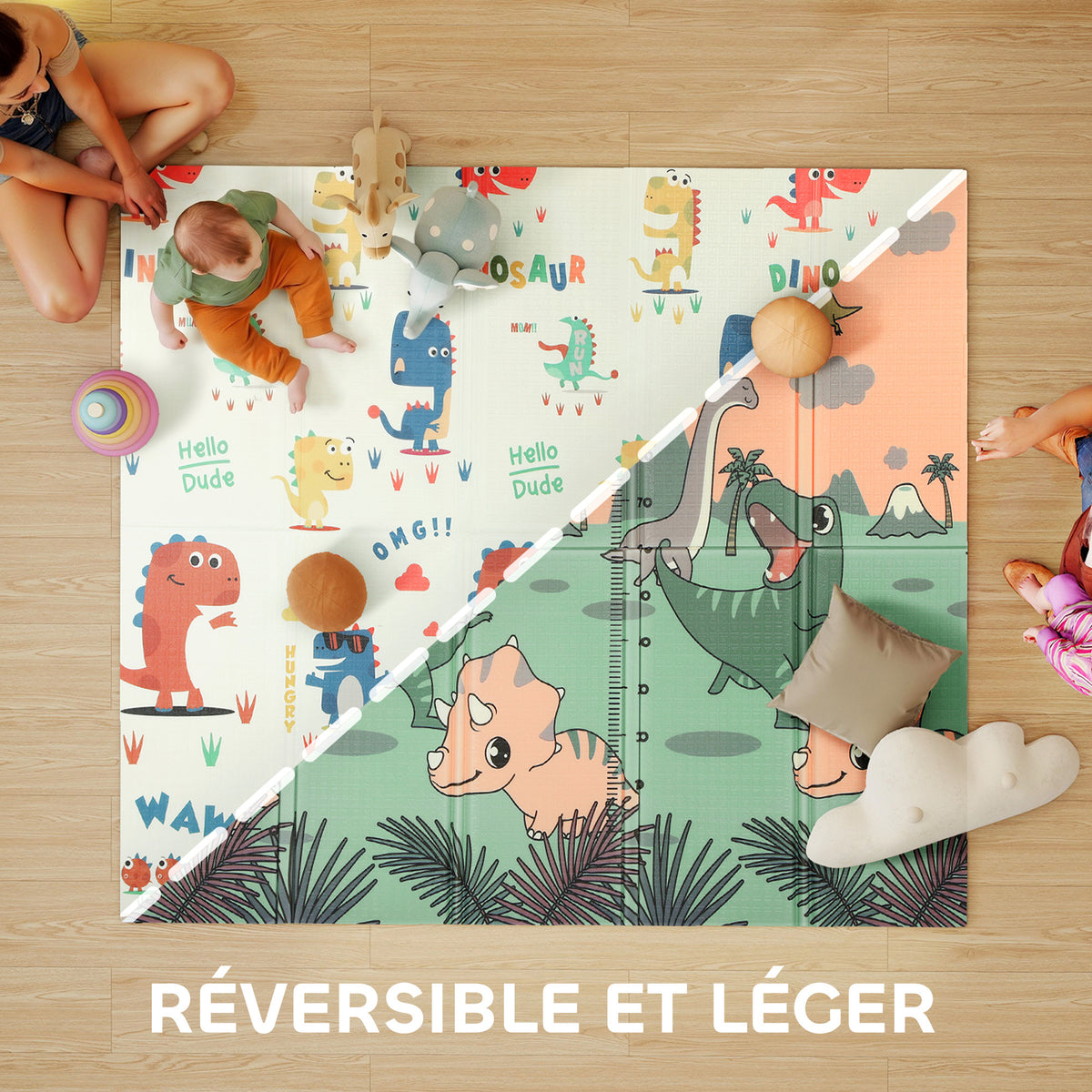 Tapis de jeu pour enfant bebe, tapis d'éveil bébé pliable épais réversible en mousse, 196 x 176 x 1,5 cm, multicolore-3
