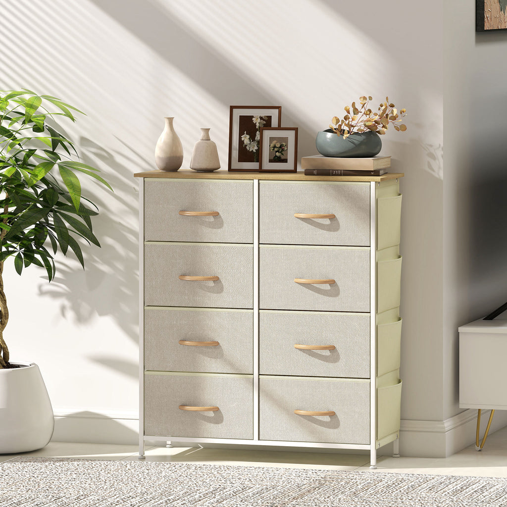 Commode 8 tiroirs en tissu, meuble de rangement avec 4 poches, 2 crochets, structure en acier, 86 x 30 x 94,5 cm, beige-8