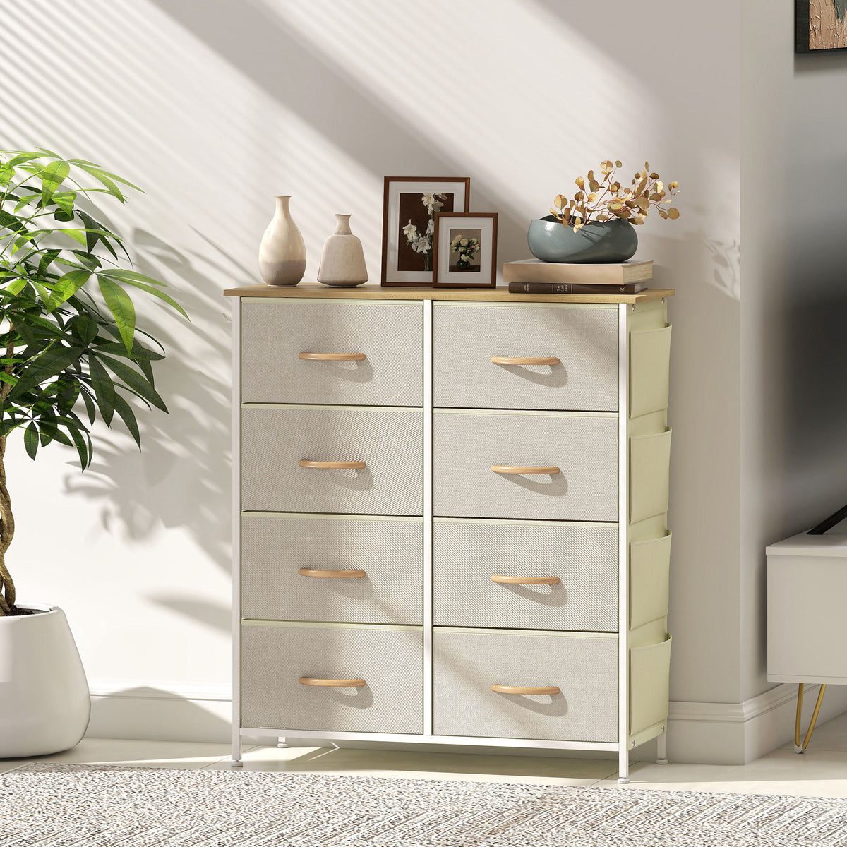 Commode 8 tiroirs en tissu, meuble de rangement avec 4 poches, 2 crochets, structure en acier, 86 x 30 x 94,5 cm, beige-8