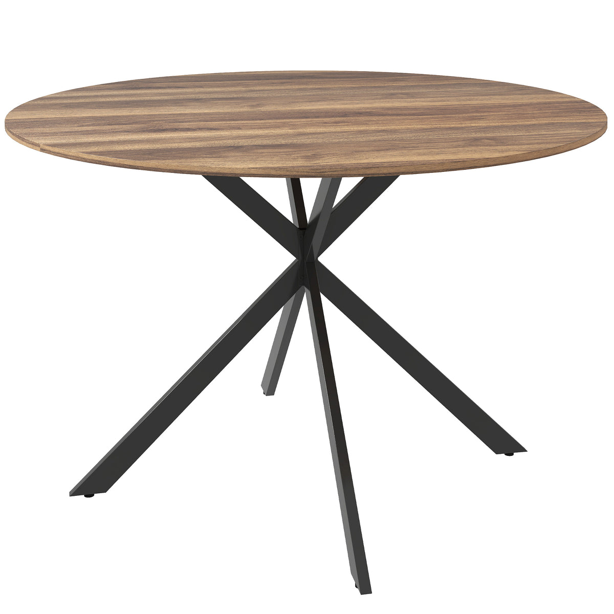 Table à manger ronde pour 4 personnes 120 cm style industriel avec plateau aspect bois, piètement croisé en acier, marron-0