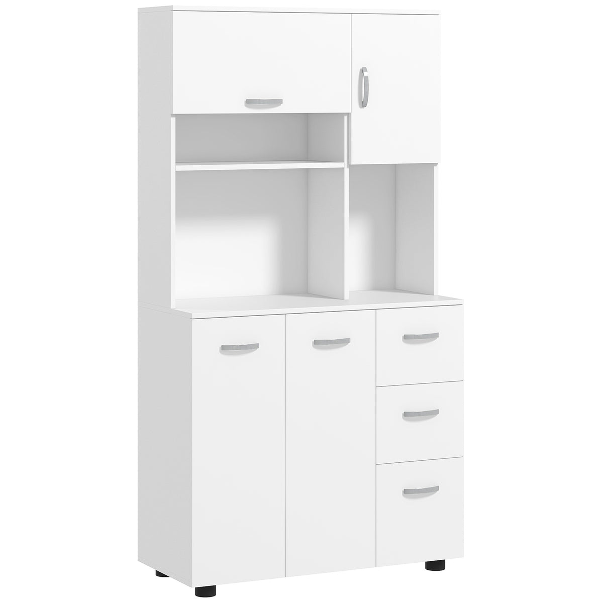 Armoire de cuisine multi-rangements 4 portes 3 tiroirs étagère + grand plateau 89L x 39,5l x 168H cm blanc-0