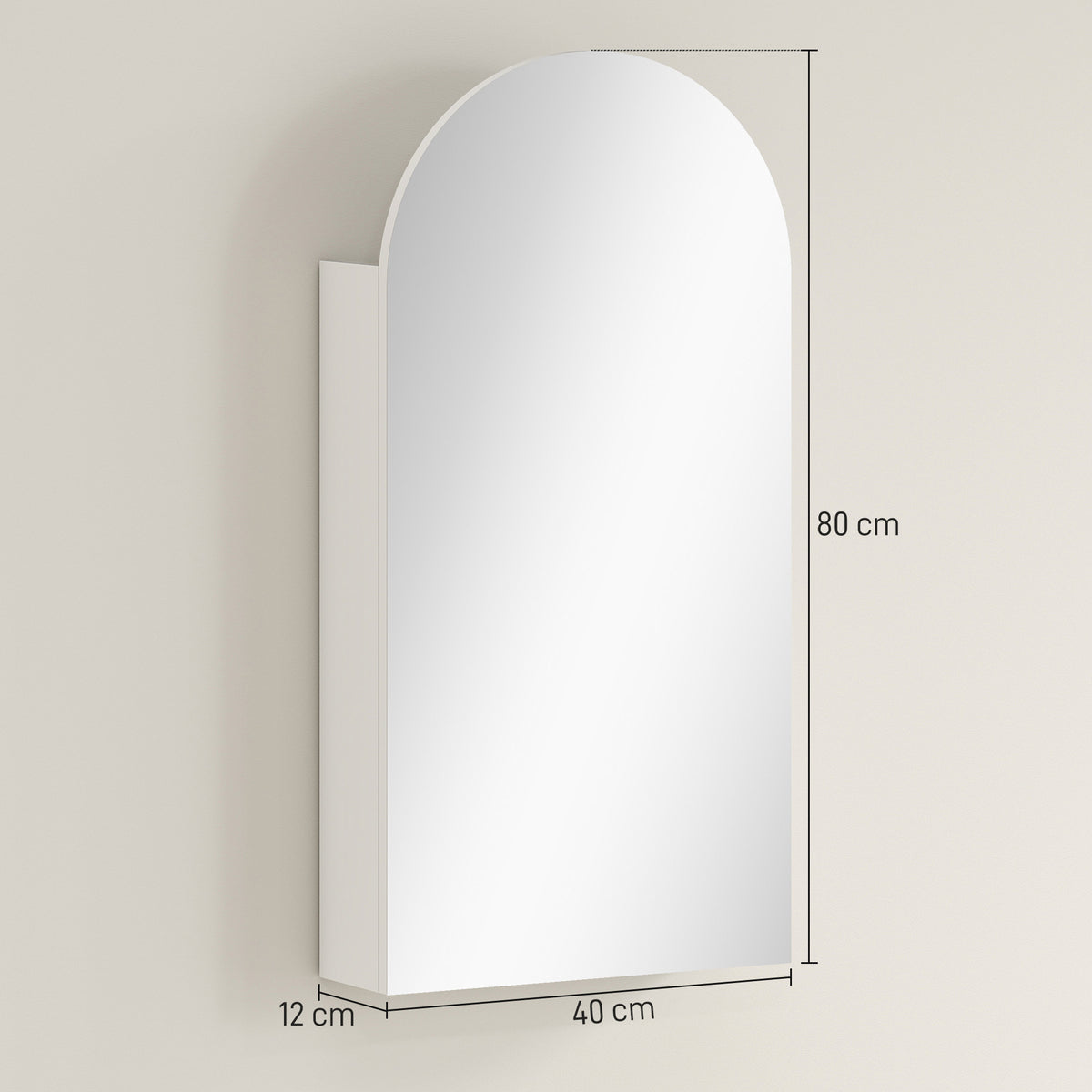 Armoire murale salle de bain avec miroir, meuble salle de bain sans cadre en arche et étagères en verre réglables, blanc-2