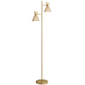 Lampadaire sur pied salon à double tête réglable, lampe sur pied, abat-jour en verre floral, 42 x 25 x 165 cm, doré-0