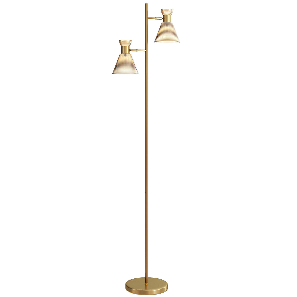 Lampadaire sur pied salon à double tête réglable, lampe sur pied, abat-jour en verre floral, 42 x 25 x 165 cm, doré-0
