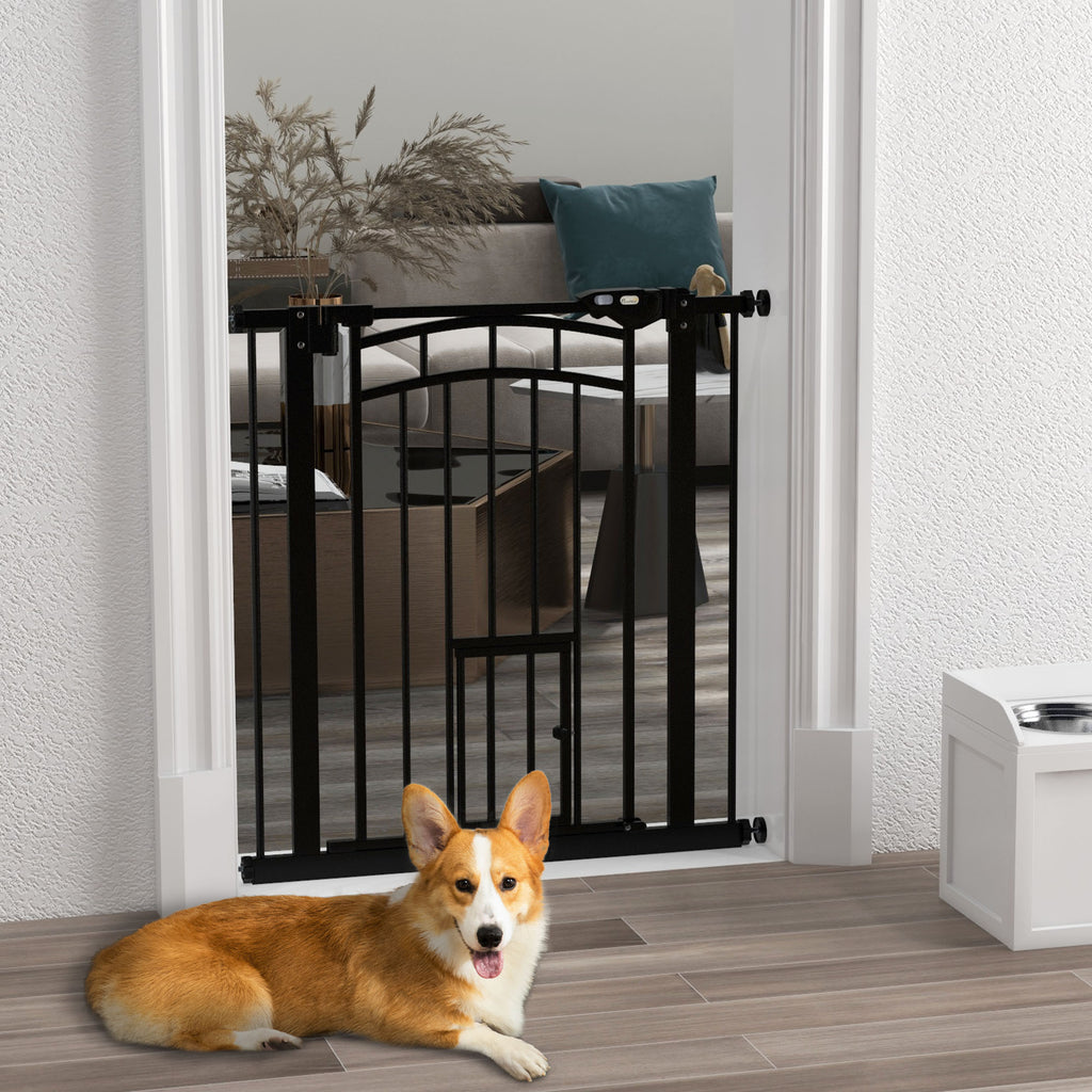 Barrière de sécurité animaux chien porte fermeture automatique sans perçage de 74 à 80 cm acier noir-1