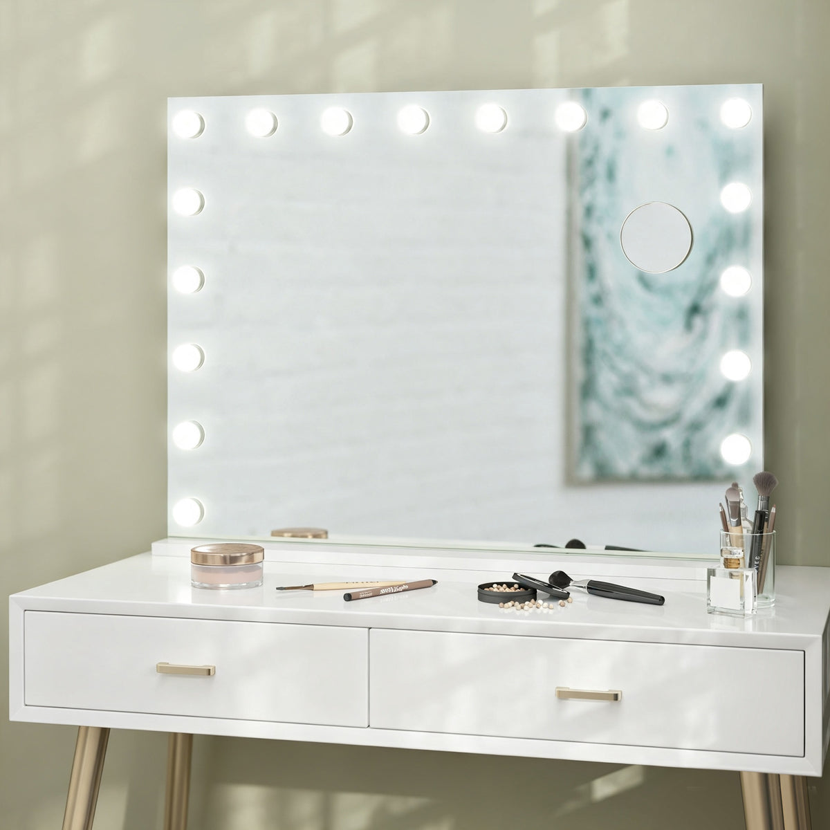 Miroir maquillage lumineux LED intensité réglable miroir grossissant port de charge USB, 80 x 62 cm-1