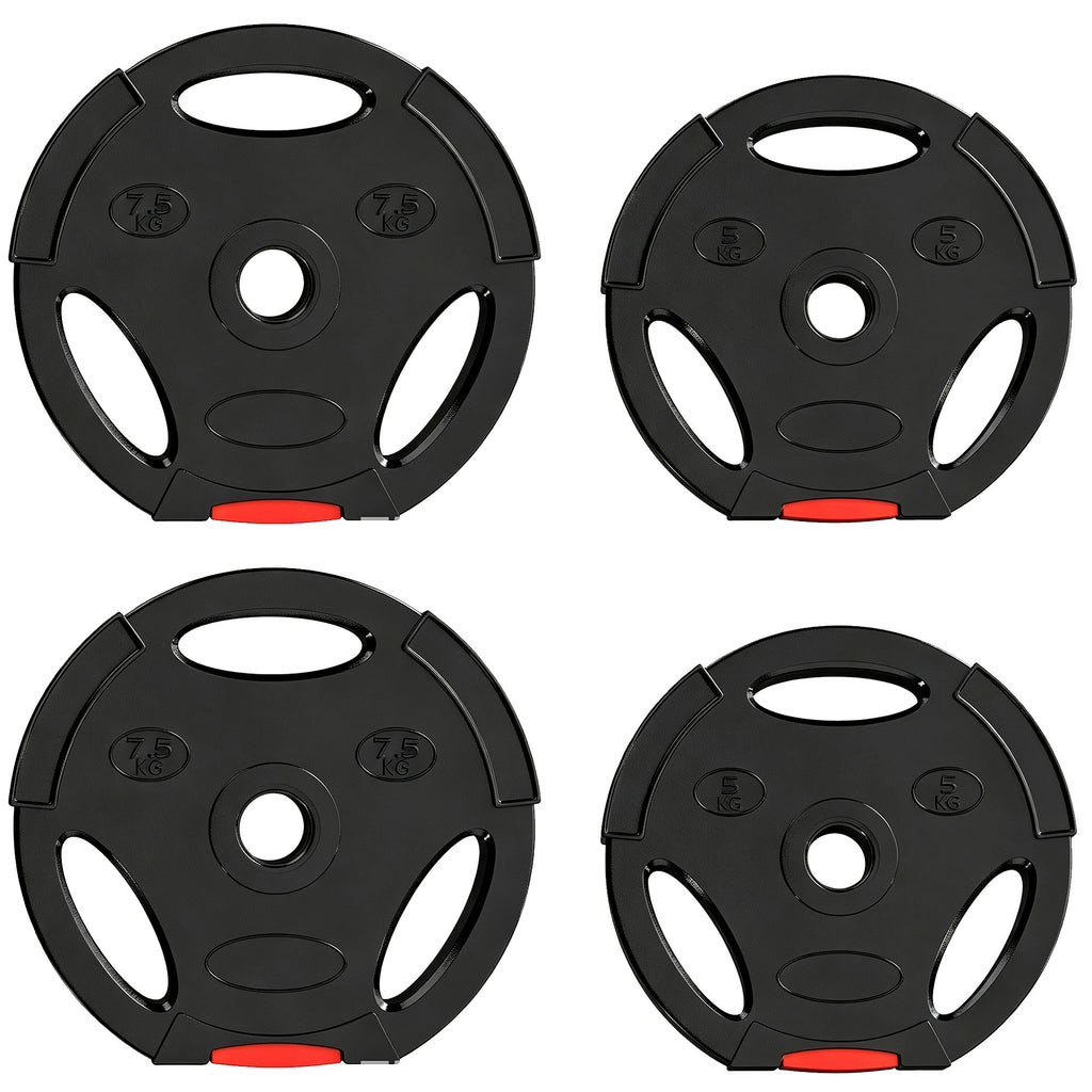 Disques de poids, plaques de poids 2 x 5 kg et 2 x 7,5 kg, à trois poignées avec trous de Ø 25 mm, noir-0
