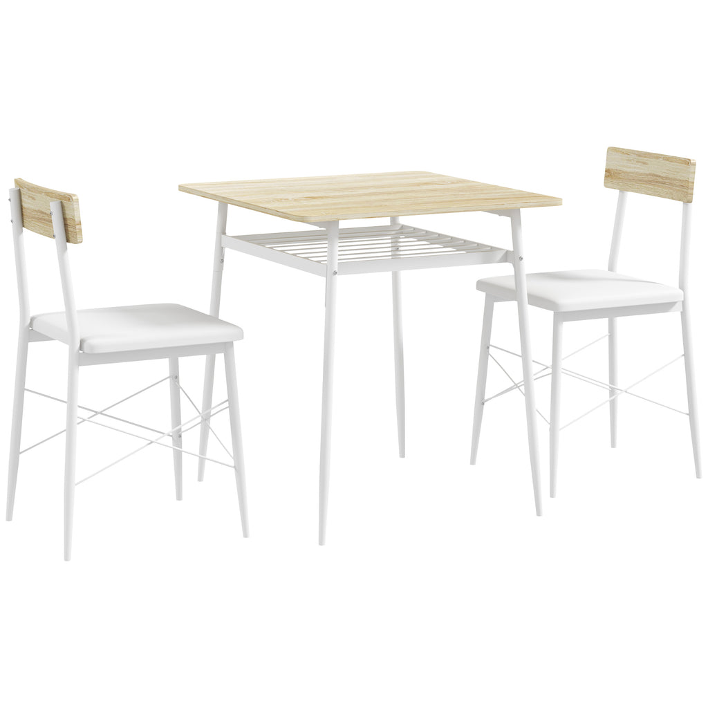 Ensemble table et chaises, table de cuisine avec chaises, structure en acier, avec 2 chaises encastrables, blanc chêne-0