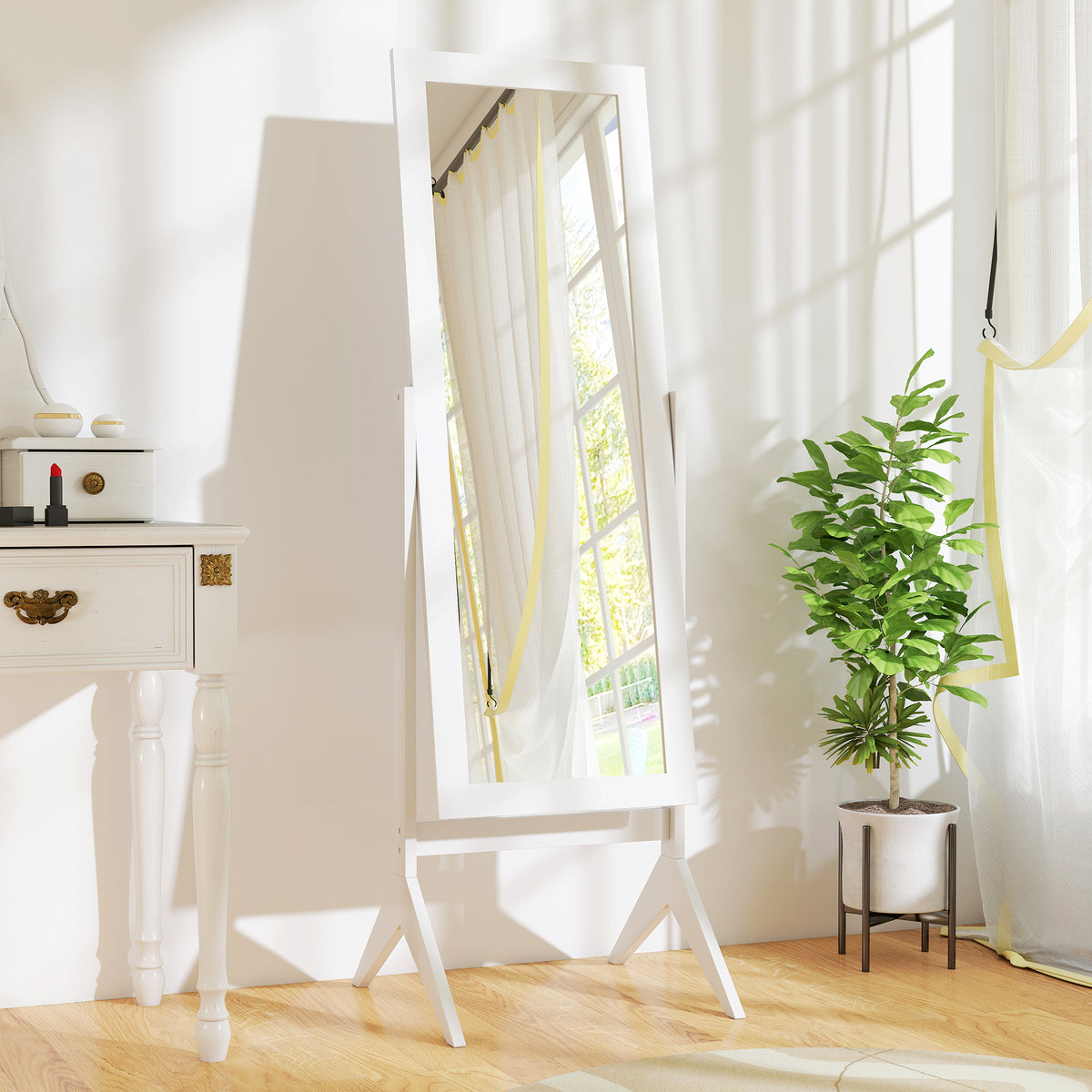 Miroir en Pied Grand Miroir de Sol Inclinaison réglable pour Dressing Chambre dim. 47L x 46l x 148H cm en blanc-7