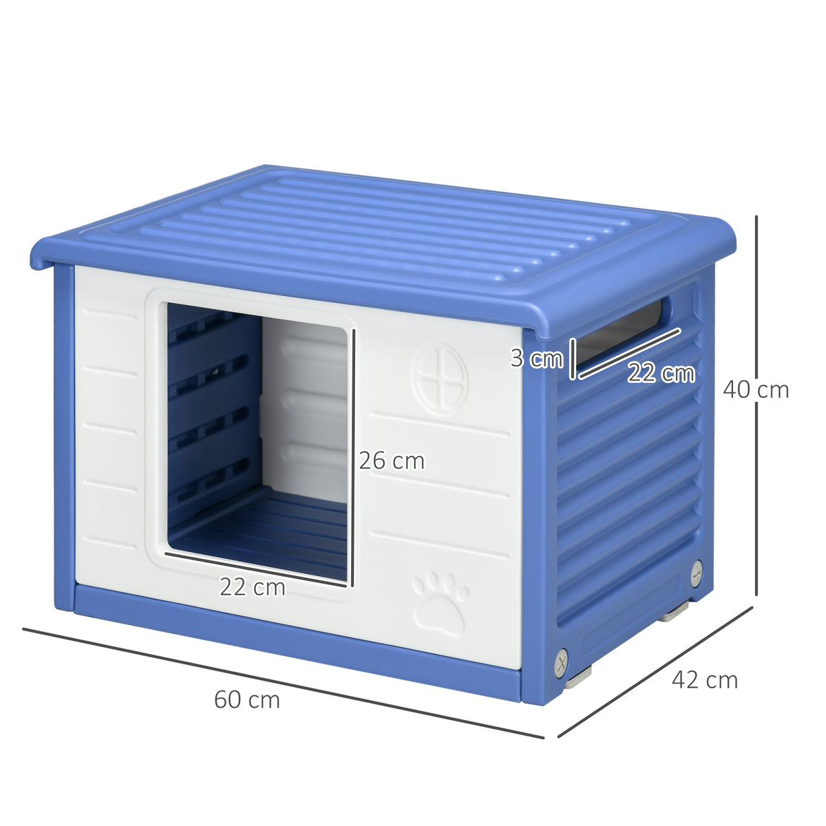 Niche pour chien extérieure en plastique maison pour chiens avec bouches d'aération bleu et blanc-2