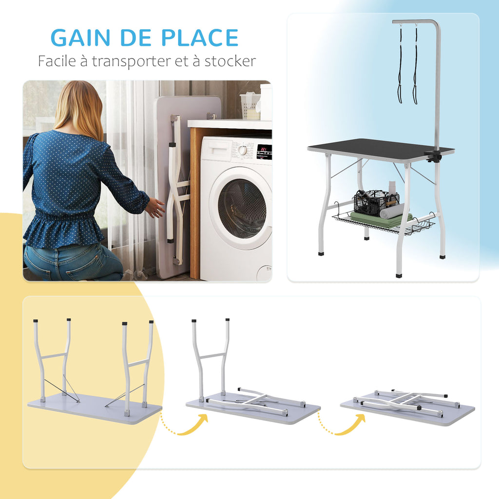 Table de toilettage pour chien pliante plateau antidérapant en caoutchouc avec 2 sangles 90 x 60 x 76 cm noir-5