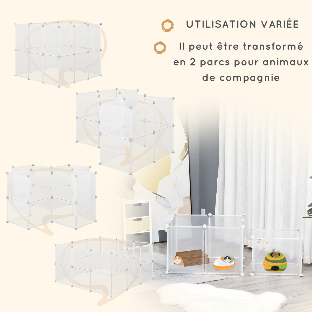 Enclos parc modulable pour petits animaux 12 panneaux pour chiot, cochon 105 x 105 x 45 cm blanc-5