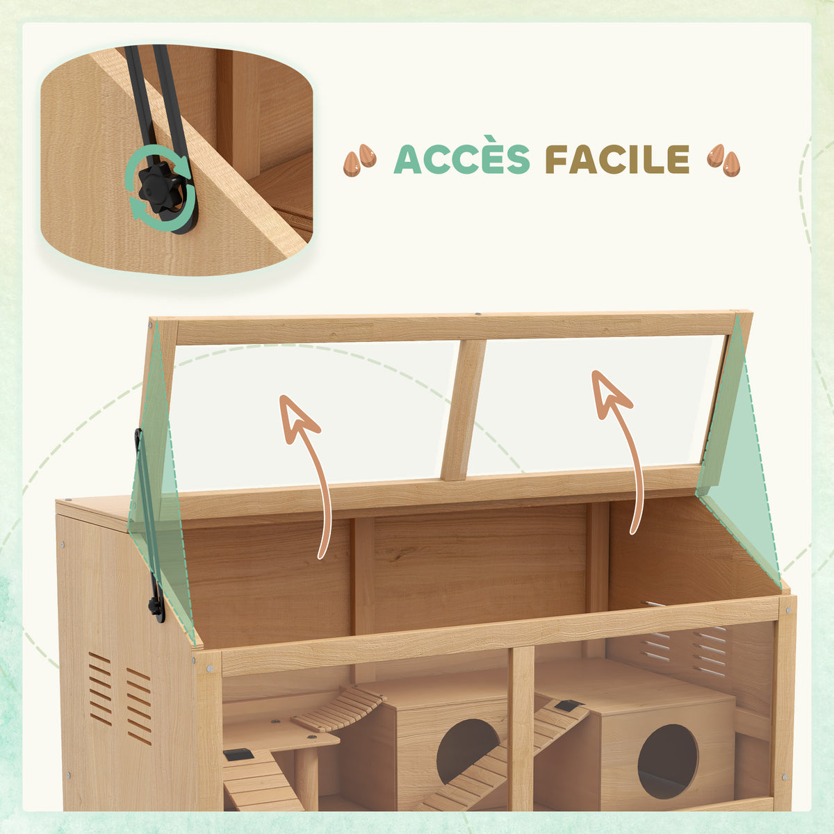 Cage hamster en bois habitat grand pour rongeur ventilation couvercle ouvrant et accessoires 85x45x44cm bois naturel-4