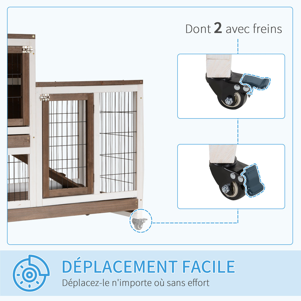Clapier à lapin sur roulettes cage à lapin 2 étages 2 portes verrouillables 2 plateaux coulissants rampe-6