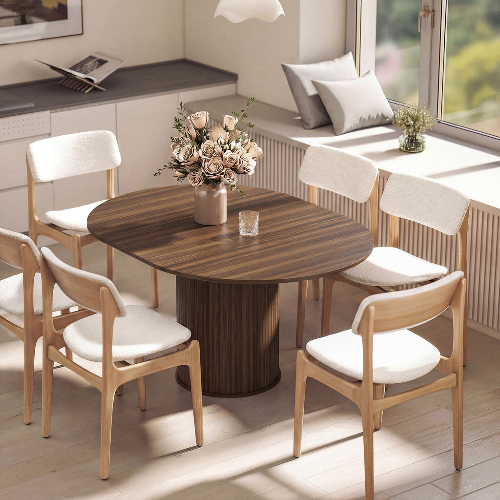 Table à Manger Extensible pour 6 à 8 Personnes, 110-150 cm, Table de Cuisine Ovale avec Piètement Central Rond, Noyer-8