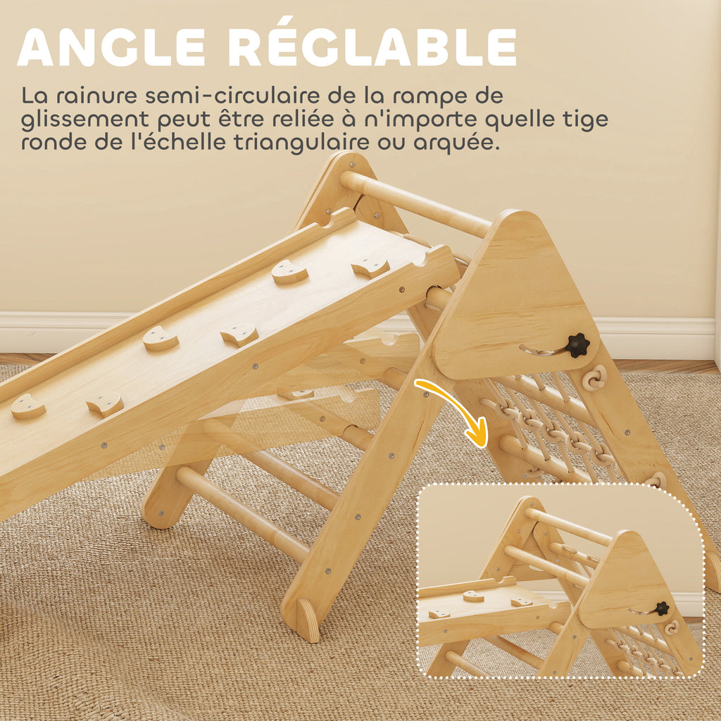Triangle d'escalade enfants 8 en 1 avec rampe double face, arc d'escalade en bois avec toboggan & échelle, naturel-5