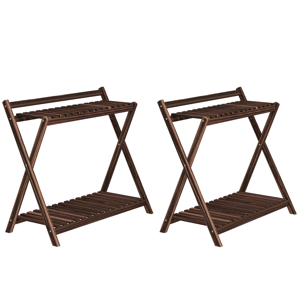 Lot de 2 support plantes intérieur 2 niveaux étagères à plants avec support arrière 73 x 36 x 64 cm marron-0