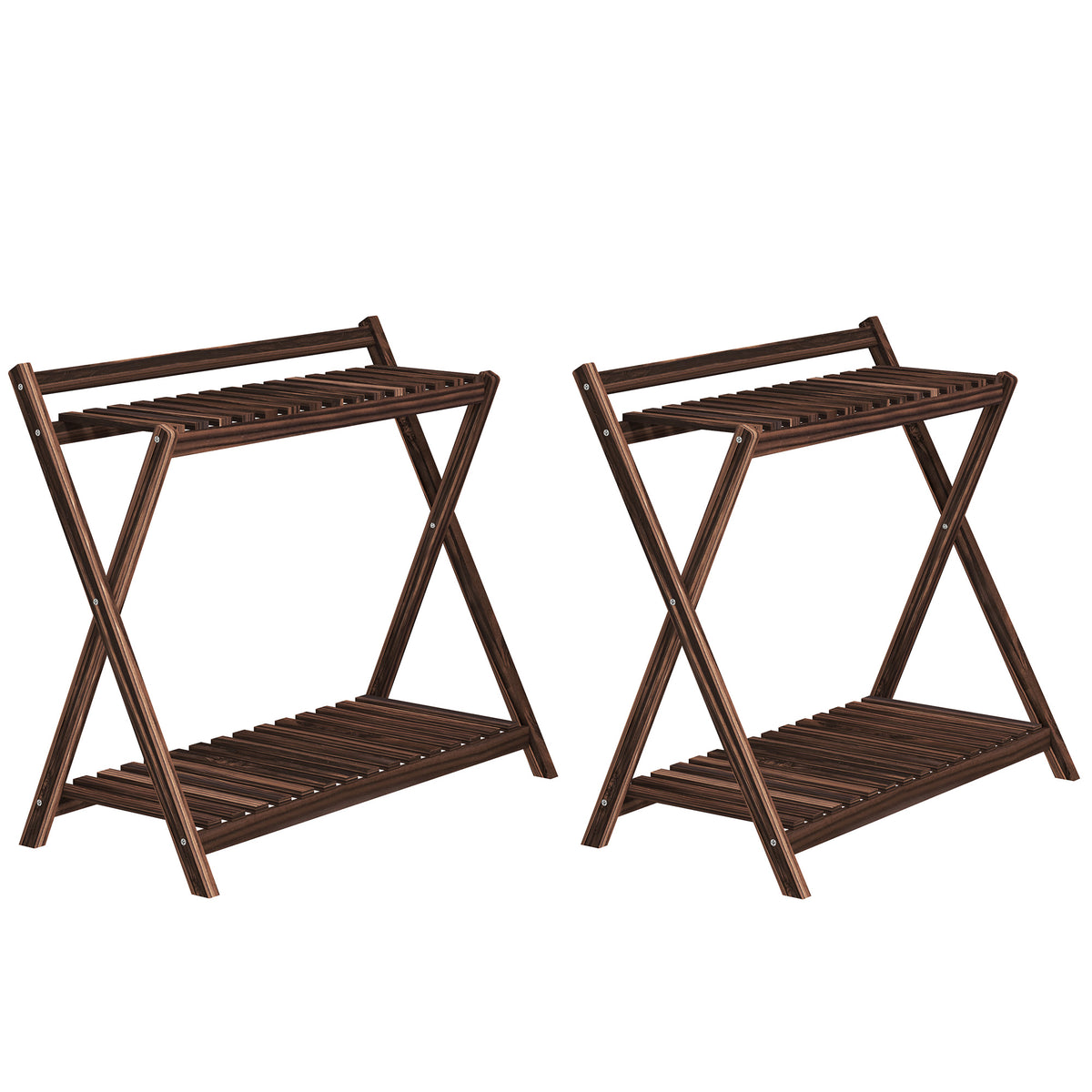 Lot de 2 support plantes intérieur 2 niveaux étagères à plants avec support arrière 73 x 36 x 64 cm marron-0
