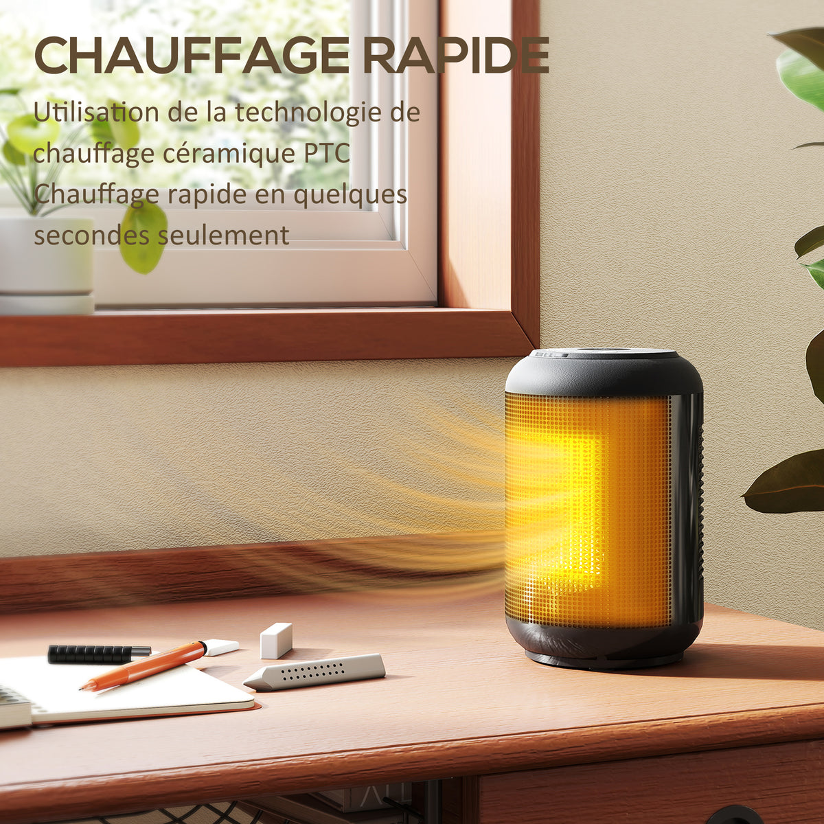 Chauffage d'appoint céramique PTC, radiateur électrique soufflant 1500 W, thermostat réglable, 14 x 14 x 21,5 cm, noir-3
